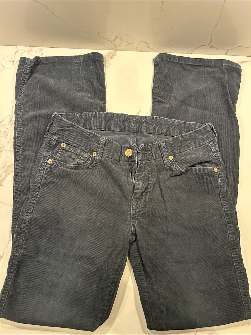 7 For All Mankind Flare Leg Corduroy Jeans in Dark Blue